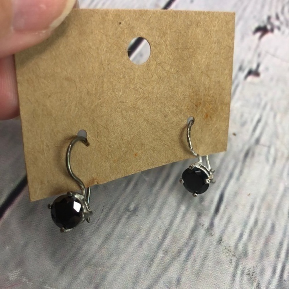5/$25 Boho silver tone black bead dainty earrings